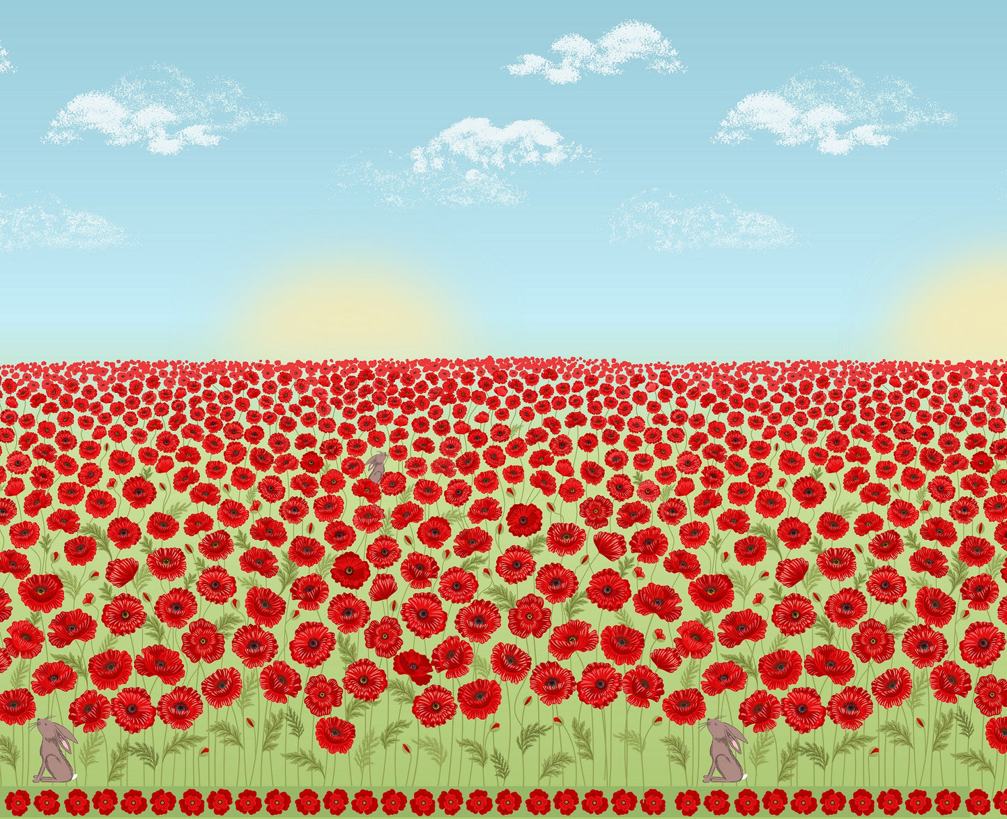 Poppies Poppy Field Double Edge Border