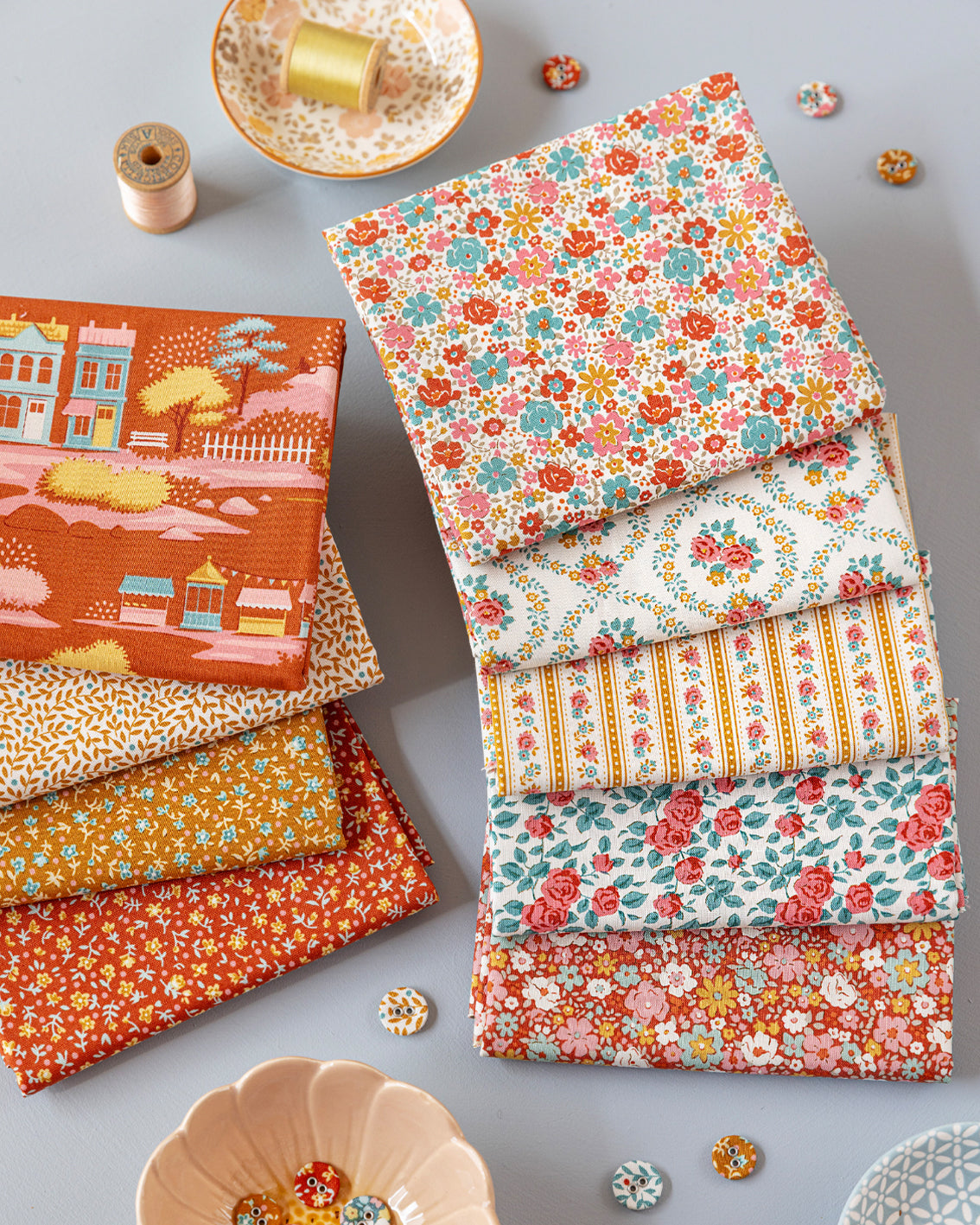 VILLAGE LIFE BY TILDA TEAL RUST FAT 1/4 BUNDLE