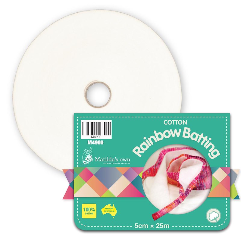 RAINBOW BATTING 100% COTTON 5CM X 25M ROLL