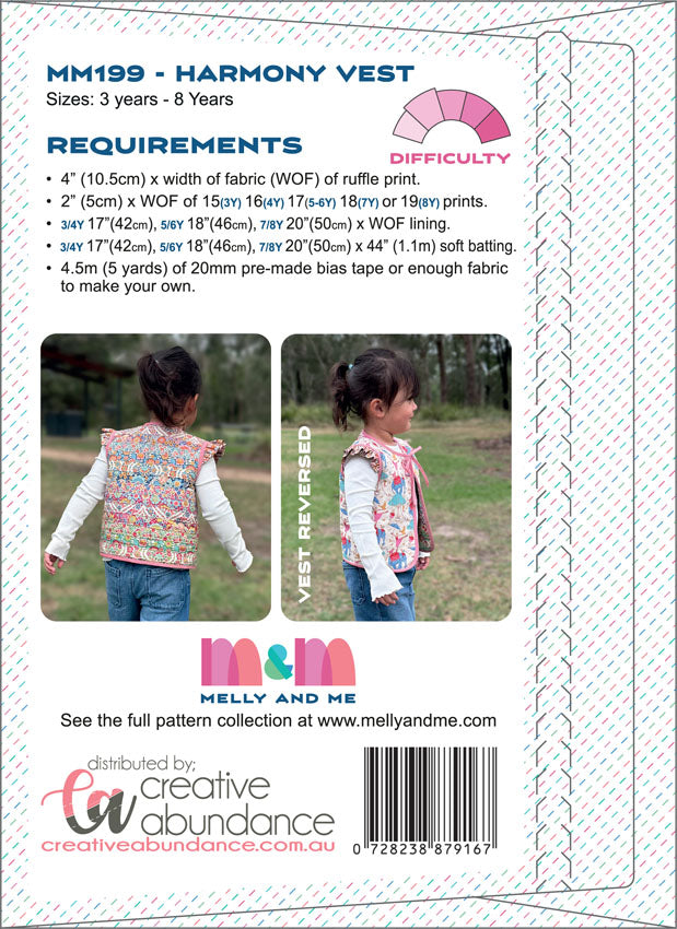 HARMONY GIRLS PATCHWORK VEST SIZES 3T TO SIZE 8Y