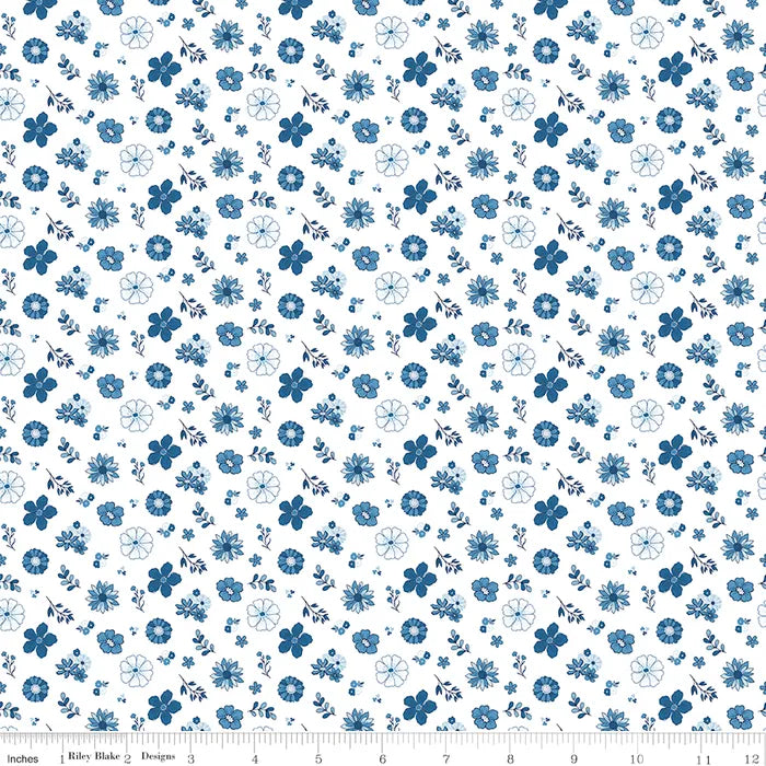 BLUE BLOOMS & THREADS WHITE