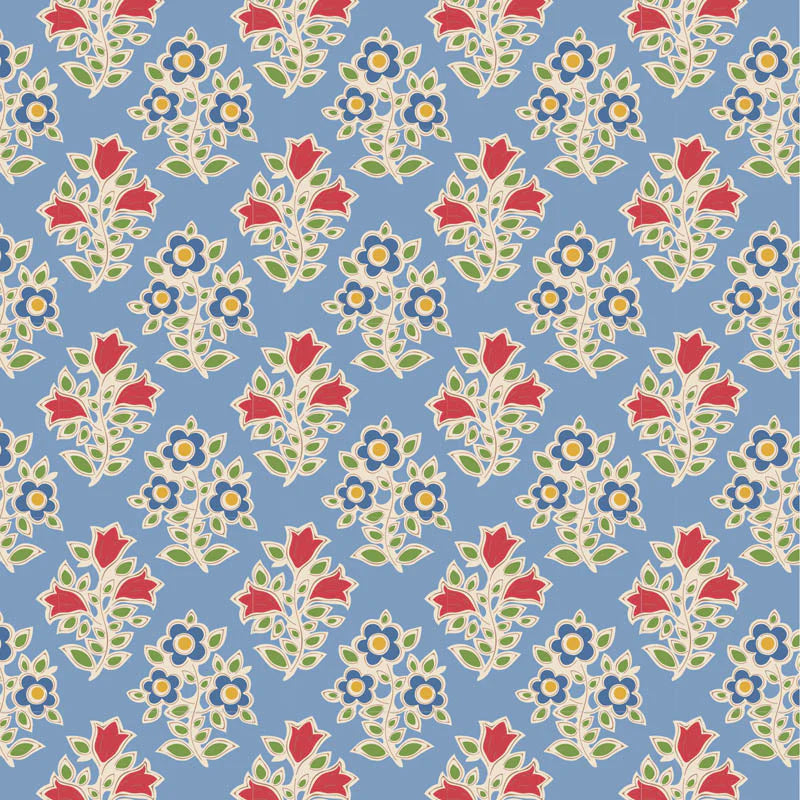 TILDA JUBILEE FARM FLOWERS LIGHT BLUE 1.65 METRE REMNANT