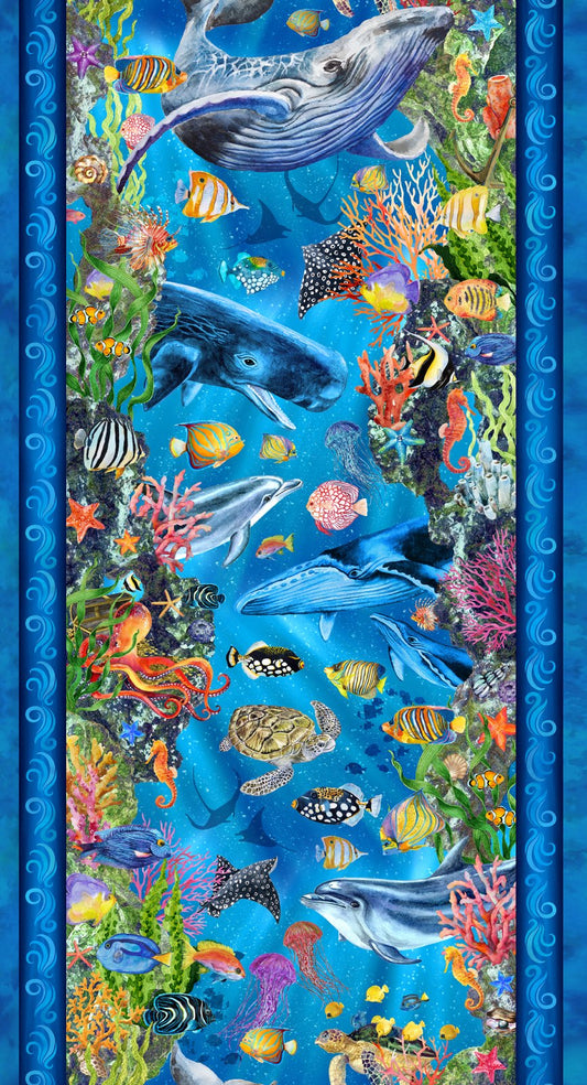 CALYPSO III BY JASON YENTER BLUE OCEAN STRIPE SOLD BY 50CM LENGTH