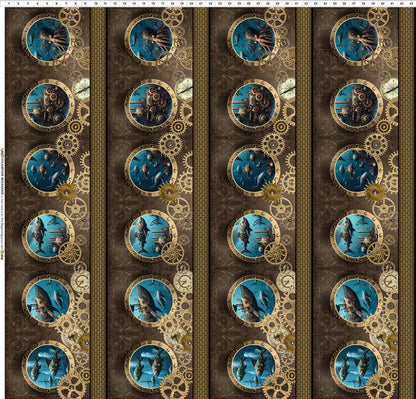 STEAMPUNK MENAGERIE BORDER PRINT SOLD BY THE METRE