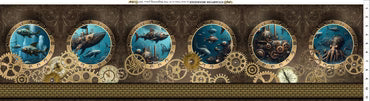 STEAMPUNK MENAGERIE BORDER PRINT SOLD BY THE METRE