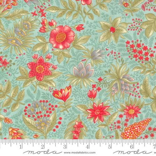 Etchings by Moda Joyful Jacobean Floral Aqua M4433212