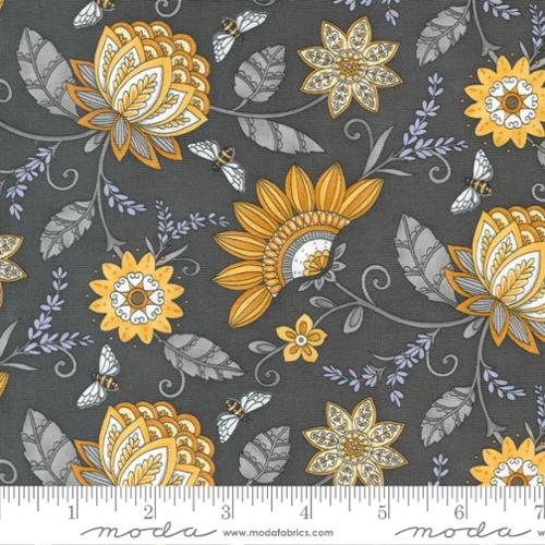 HONEY & LAVENDER Garden Jacquard Floral Bees Charcoal M5608017