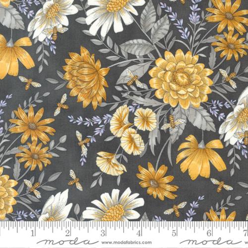 HONEY AND LAVENDER Floral All Over Floral Bees Charcoal M 56083 17 REMNANT