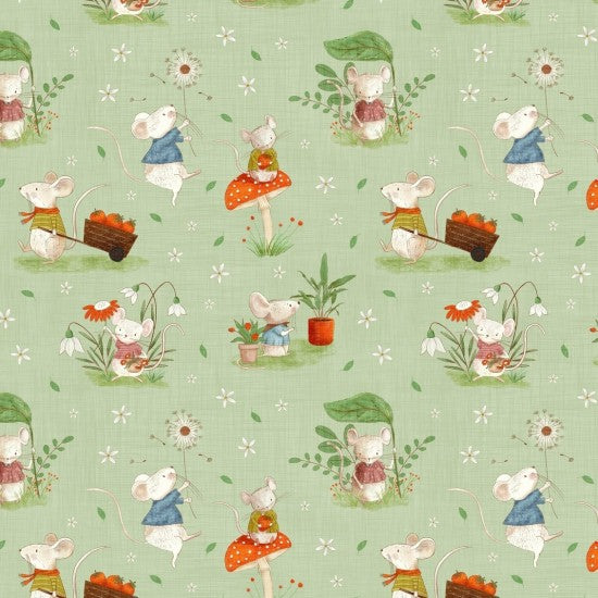 WHIMSICAL FIELDS MICE GREEN