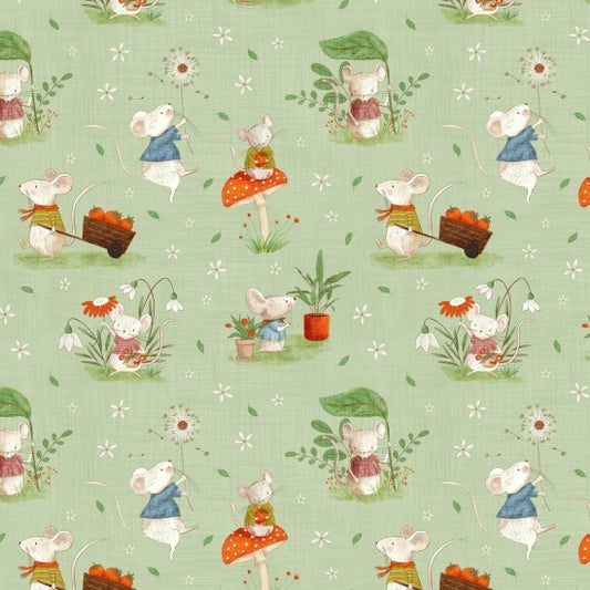 WHIMSICAL FIELDS MICE GREEN