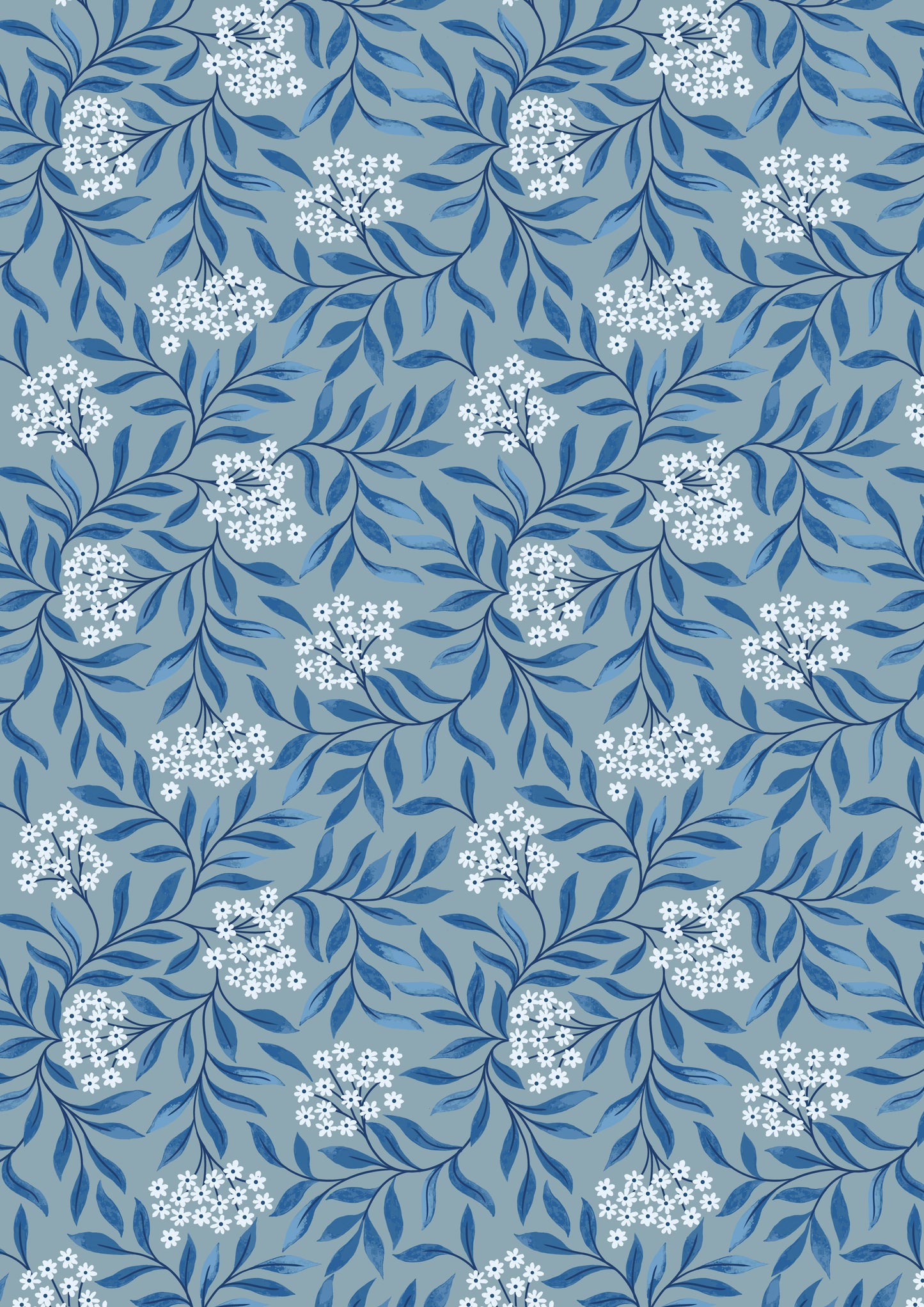 Brensham Floral Leaves on Grey Blue