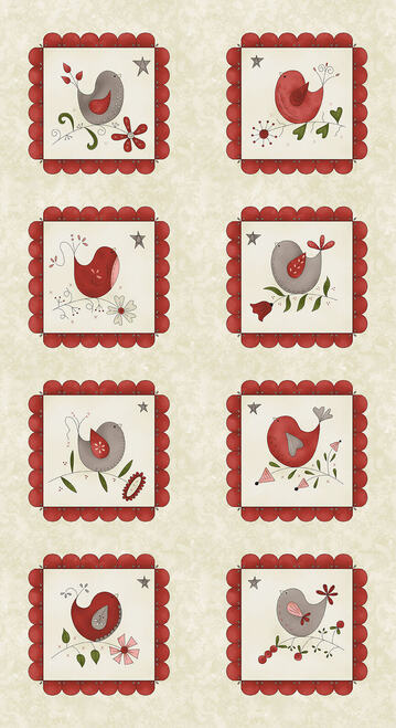 Birds of a Feather by Gail Pan Panel Blocks Cream