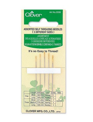 CLOVER SELF-THREADING NEEDLES 5 ASSORTED
