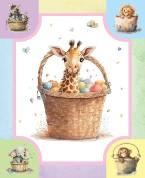 GIRAFFE IN BASKET COT PANEL