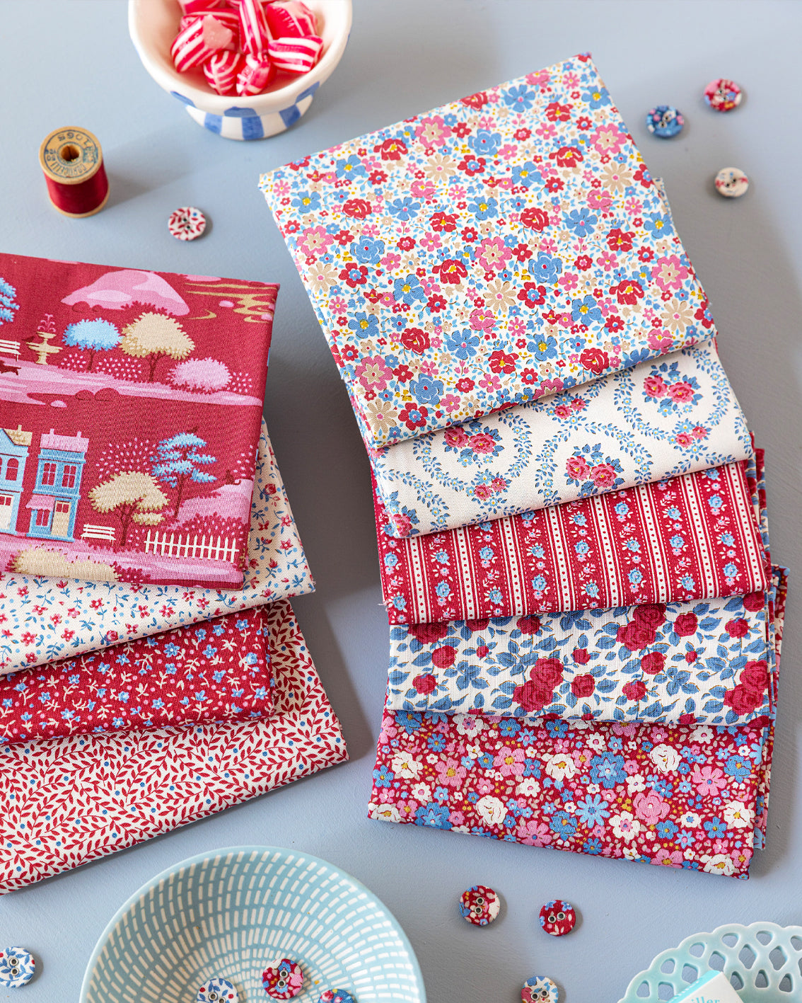 VILLAGE LIFE BY TILDA TEAL RED FAT 1/4 BUNDLE