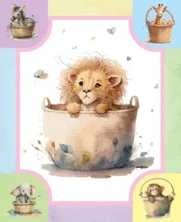 LION IN BASKET COT PANEL
