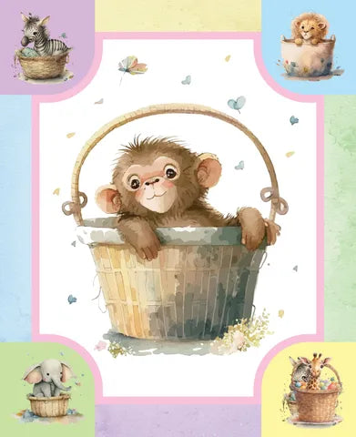 MONKEY IN BASKET COT PANEL