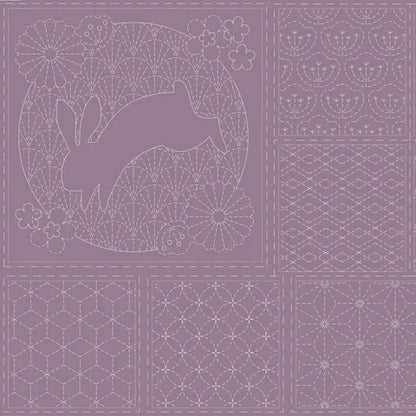 SASHIKO STITCHERY PANEL DV4053 FROSTED GRAPE KOI AND HARE