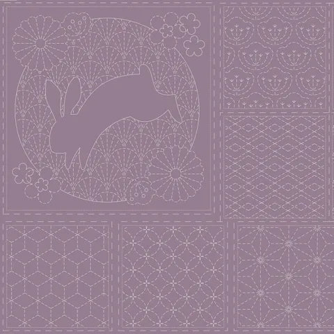 SASHIKO STITCHERY PANEL DV4053 FROSTED GRAPE KOI AND HARE