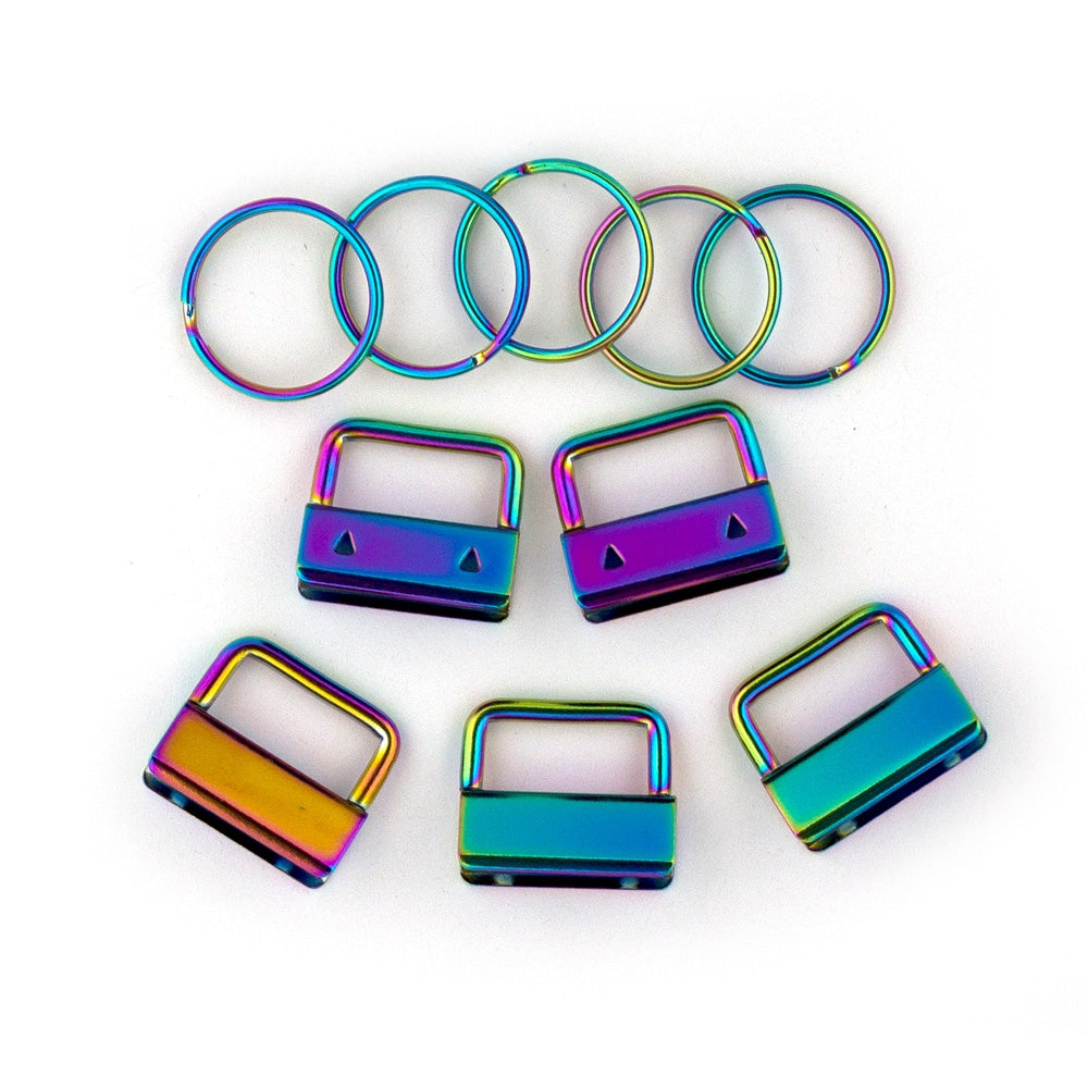 KEY FOB HARDWARE 25MM / 1 INCH 5PACK IRIDESCENT RAINBOW