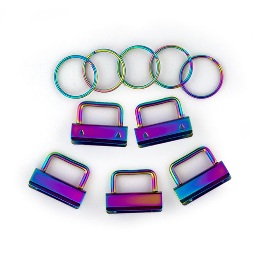 KEY FOB HARDWARE 31MM /1.25 INCH 5 PACK IRIDESCENT RAINBOW